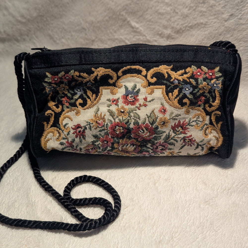 Magid Black Floral Tapestry Wristlet with Gold Accents - Picture 9 of 11